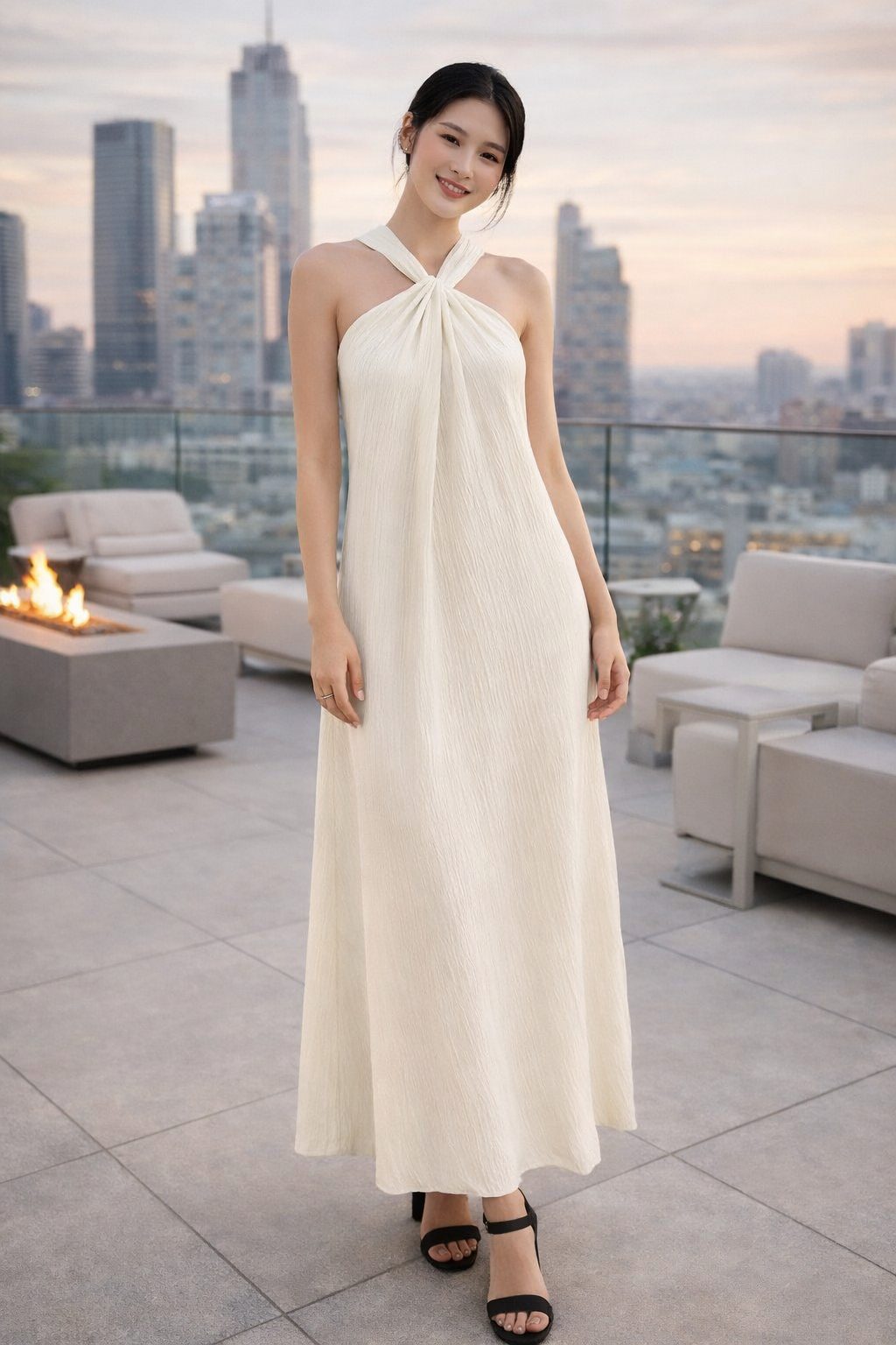 Ivory Halter Maxi Dress for Modern Minimal Evening Elegance